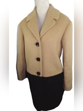 Talbots Two-Tone Camel and Black Cropped Pea Coat